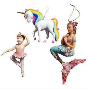 Feminine Magical Whimsical Fairytale Unicorn Mermaid Ballerina Glitter Ornaments